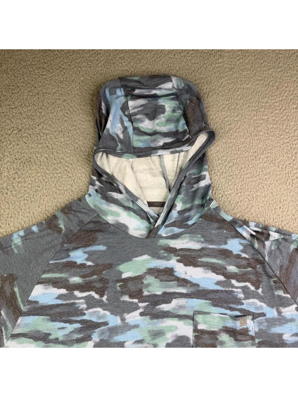 NWT Huk Waypoint Edisto Pale Blue Camo Hoodie Shirt Men's Large